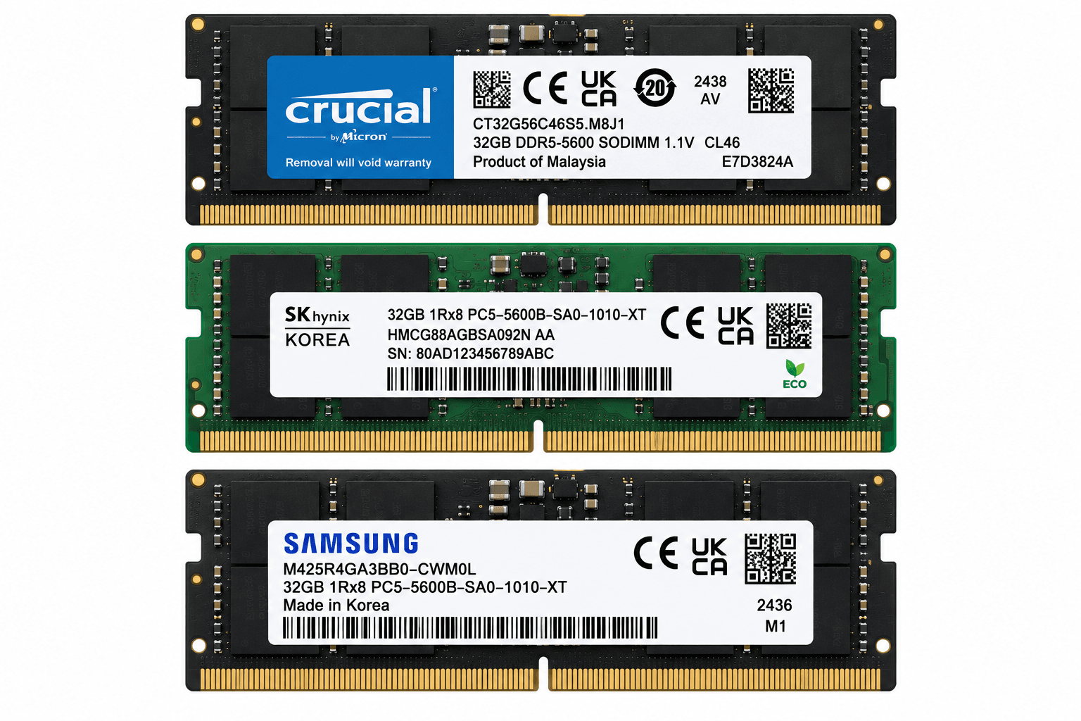Crucial/SK Hynix/Samsung DDR5 32GB laptop memory